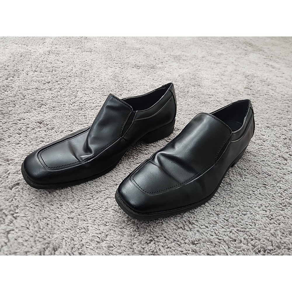 Apt 9 Slip On Dress Shoes Mens 10 Black Square Toe Loafers APSHANEBLACK